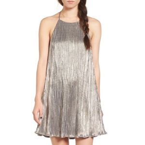 Lush Metallic Plissé Shift Dress, XS